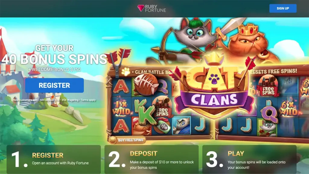 Ruby Fortune 40 bonus spins on cat clans slot